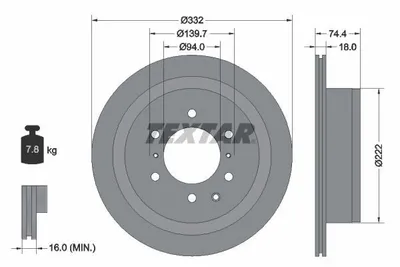 Obrázok produktu pre 2 Brzdové kotúče Textar 331 mm vzadu pre Mitsubishi Pajero IV 3,2 3