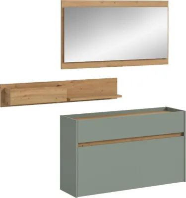 Productafbeelding van xonox.home Garderobekombinatie, afmetingen: 192x140x32 cm, uitgevoerd in de kleuren salie en "Artisan Oak" (imitatie)