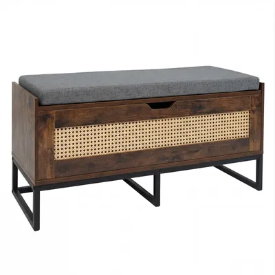 Sitzbank mit Stauraum, Rattan, 100x35x44 cm, bis 200 kg belastbar