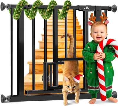 Produktbild von KIDIZ® Absperrgitter zum Klemmen mit Katzenklappe, Türschutzgitter, Autoclose Kinder Treppengitter ohne Bohren | 90° Stopp Schutz, schwenkbar, Treppenschutzgitter