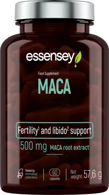 Produktbild von ESSENSEY - 500 mg MACA-Extrakt I Adaptogene Pflanze I 90 Kapseln I Ausdauer und Vitalitt I Vegetarier & ohne Zustze I 90 Tagesdosen I Leicht zu schlucken I Labor