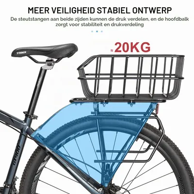 Zdjęcie produktu dla Bagażnik rowerowy tylny - Kosz rowerowy - Odblask - 26 do 29 cali - Maks. 27 kg