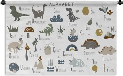 Produktbild von MuchoWow® Wandteppich Wandbehang Kinderzimmer - Buchstaben - Dinosaurier - Jungen - Mädchen - Kinder 60x40 cm Tapisserie Dekoration Wandtuch - Wanddekorationen