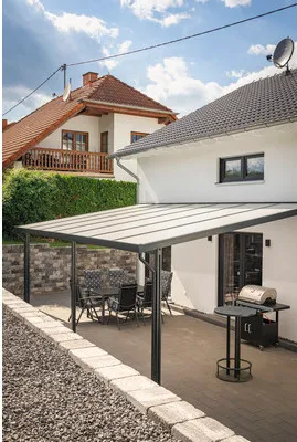 Produktbild von Terrassenüberdachung gutta Premium Polycarbonat weiß gestreift 712 x 406 cm anthrazit