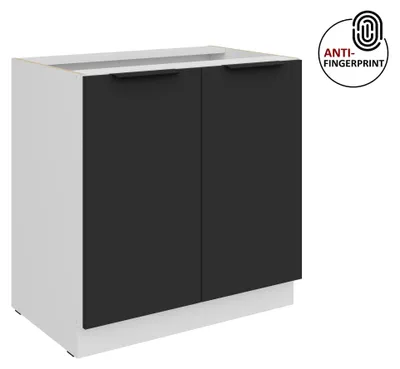 Produktbild von Küchen Unterschrank 80 cm Küche ARIA Schwarz ultra matt + Weiss matt, hochwertige Fronten mit Anti Fingerprint Beschichtung Küchenzeile Küchenblock