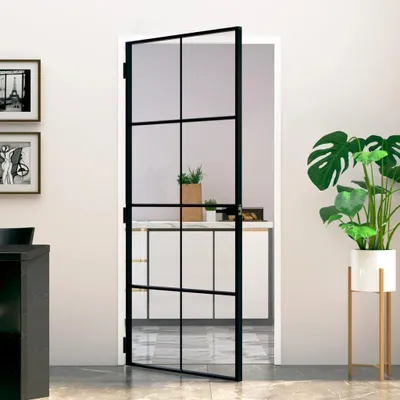 Zdjęcie produktu dla vidaXL Drzwi wewnętrzne czarne 93x201,5 cm szkło hartowane i aluminium slim