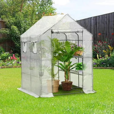 Image de Hengda Serre en film plastique pour tomates, avec film grillagé pour le jardin pour la culture, réutilisable,blanc ,143x143x195 cm
