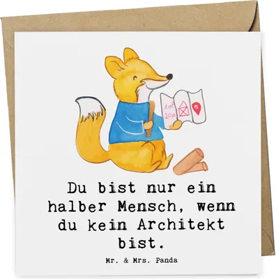 Produktbild von Mr. & Mrs. Panda Grußkarte Architekt Herz - Weiß - Geschenk, Glückwunschkarte, Klappkarte, Bauarbeiter, Beruf, faltkarte, doppelkarte, anlasskarte, Innenarchitekt, Spruch