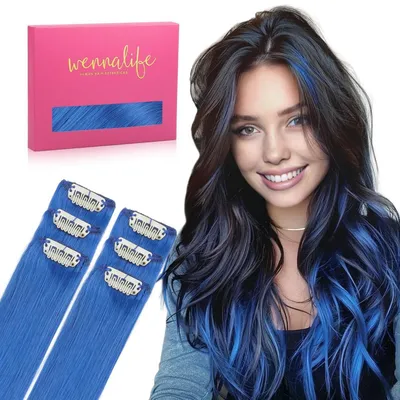 Immagine prodotto di Clip-in per extension di capelli veri, colore blu, 55 cm, 6 pezzi, 30 grammi, extension di capelli Remy