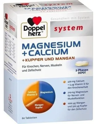 Productafbeelding van Doppelherz systeem Magnesium + Calcium + Koper + Mangaan tabletten, 60 tabletten