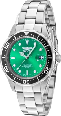 Zdjęcie produktu dla Invicta Pro Diver 10667 Zegarek Męski - Mechanizm Kwarcowy - Stal Nierdzewna z Zieloną Tarczą - 37 mm
