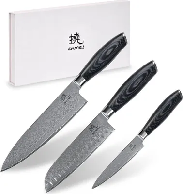 Obrázok produktu pre Shiori 3-Set Kuro Murō + Santoku + Sifu - sada troch nožov z damaškovej ocele