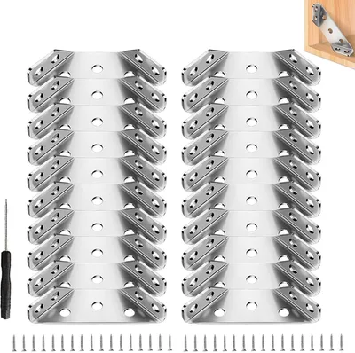 Produktbild von 12 Stück Eckverbinder Edelstahl Dreiecksstütze Winkelverbinder Möbelbau Winkel Metall Eckwinkel Dreieck Form Ecke Klammer Mit Schraube, Möbelwinkel Metallwinkel für Holz Möbel Schrank Tisch Stuhl