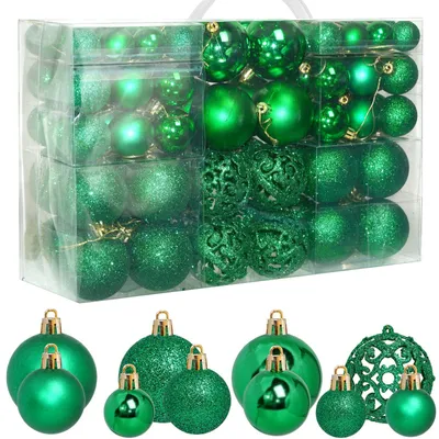 100 Weihnachtskugeln, 3/4/6 cm, Grün, Set für Baum & Deko