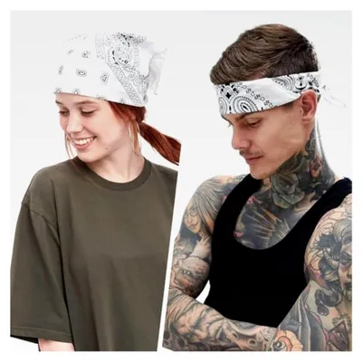 Produktbild von Bandana für Herren und Damen, Kopftücher, weißes Bandana, uni Tuch, Kopfbedeckung, Schal, Paisley-Muster (Weiß 55 x 55 cm)