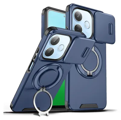 Immagine prodotto di Custodia a doppio strato per Oppo A5 Pro, copertura scorrevole della fotocamera e supporto magnetico ad anello Blu