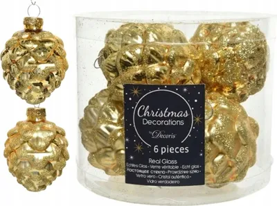 Produktbild von Christbaumkugeln Gold, Glaszapfen, 6er Set, 5x7cm