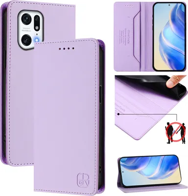 Image de Etui en cuir pour Oppo Find X5 Pro, étui à rabat avec fentes pour cartes, portefeuille et support Violet