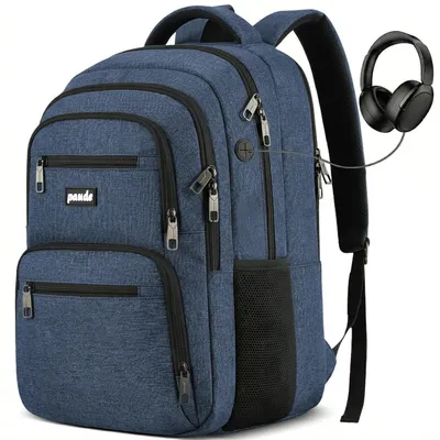 Image de Grand sac à dos pour adolescents et adultes, compartiment pour ordinateur portable jusqu'à 15,6 pouces, couleur bleue