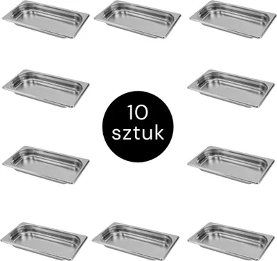 Zdjęcie produktu dla Pojemnik GN na posiłki gastronomiczny 1/3 ze stali nierdzewnej Mega-M 325x176x40mm, zestaw 10 szt.