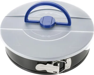 Produktbild von Kuchen Springform Ø 26 cm mit Deckel und Tragegriff, Rundspringform zum Backen mit Bügel zum Ein- und Ausspannen der Kuchenplatte, Backform antihaftbeschichtet, Stahl, schwarz