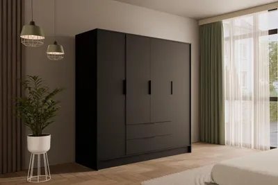 Produktbild von ALTDECOR  Kleiderschrank mit Flügeltüren, Garderobenschrank mit viel Stauraum, Vielseitiger Drehtürenschrank, Schrank KOLIN 200x200 cm Schwarz
