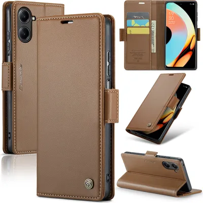 Obrázek produktu pro Realme 10 Pro Pouzdro, RFID Blokování Karet, Pokročilé Flip Kožené Pouzdro s Funkcí Stojánku pro Realme 10 Pro Hnědý