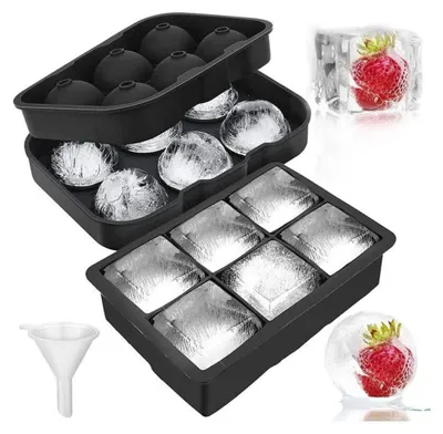 Produktbild von 2 Stk. Eiswürfelform Groß, Eiswürfelform Silikon 6-Fach Groß Eiswürfel, 2-Set Ice Cube Tray, Eiswürfelform mit Deckel, Stapelbar Langlebig und BPA Frei, Eiswürfelschalen für Whisky Cocktails