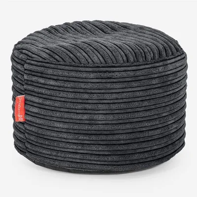 Produktbild von Kleiner runder Fußhocker als Pouf und Sitzsack-Hocker aus schwarzem Cord