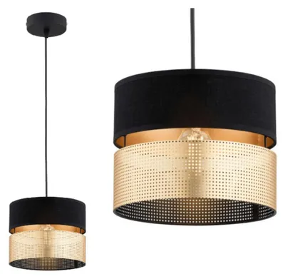 Produktbild von KAR-LIGHTING Pendelleuchte 1-flammig Schwarz-Gold, Metall, 20×20×90 cm, höhenverstellbar, E27-Fassung – für Esszimmer & Schlafzimmer