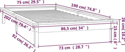 Image de vidaXL Lit en bois massif avec LED 75x190 cm