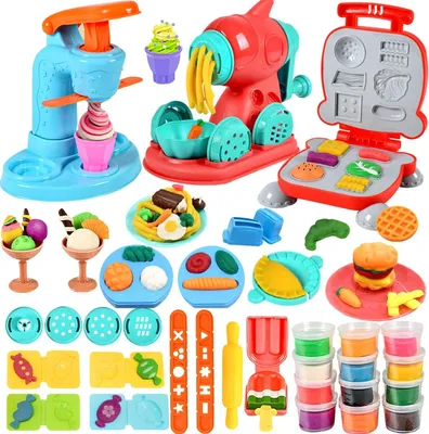 Productafbeelding van 51-delig Set, Klei Accessoires Kitchen Creations, klei IJsmachine Noodle Machine Hamburger Machine, KleiGereedschap Kinderenklei