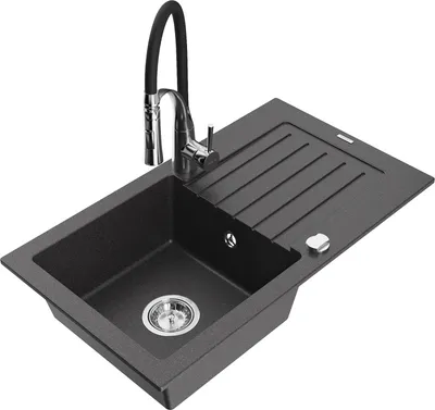 Produktbild von Mexen Pablo 1 Becken-Granitspüle mit Abtropffläche und Mischbatterie Aster, Schwarz gesprenkelt - 6510-76-73450-07