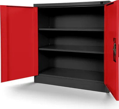 Produktbild von Kleiner Aktenschrank C001B Büroschrank mit Flügeltüren Metallschrank Lagerschrank Pulverbeschichtet Stahlblech Abschließbar 92,5 cm x 90 cm x 40 cm (H x B x T) Farbe: Anthrazit/Rot