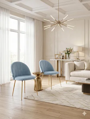 Produktbild von Esszimmerstuhl 2er Set Samt Hellblau | Polsterstuhl mit Goldbeinen | Moderner Küchenstuhl Samtstuhl mit Steppung | Velvet Wohnzimmerstuhl