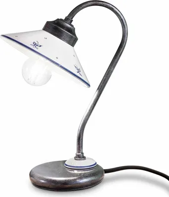 Produktbild von Tischlampe Metall Keramik 36 cm hoch in Schwarz Silber antik Weiß Blau Floraldekor E27 Landhaus