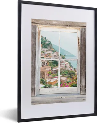 Produktbild von MuchoWow® Gerahmtes Poster Durchschauen - Italien - Blumen 30x40 cm - Poster mit Schwarzem Bilderrahmen Wandposter Rahmen Foto Bilder - Wandposter Schlafzimmer