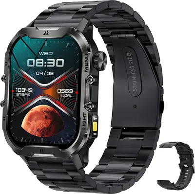Zdjęcie produktu dla Sportowy smartwatch dla mężczyzn i kobiet, latarka LED, 1,96-calowy ekran dotykowy, ponad 100 trybów sportowych, wodoodporność IP68, BT 5.2, kompatybilny z Android, iPhone