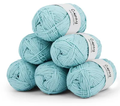 Immagine prodotto di Filato per uncinetto in cotone, 6 gomitoli da 50 grammi ciascuno, colore blu oceano, 100% cotone