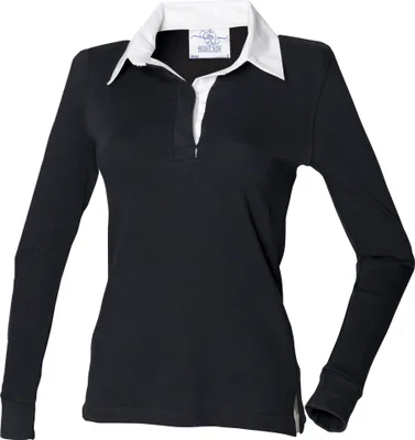 Produktbild von Front Row Damen Rugby Polo-Shirt, Langarm RW479 (S) (Schwarz/Weiß)