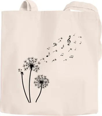 Produktbild von Jutebeutel Pusteblume Musiknoten Noten Musik Dandelion Baumwolltasche Stoffbeutel Autiga® natur 2 lange Henkel