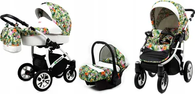 Produktbild von BabyLux® Tropical | 3in1 Kinderwagen Set | Tropical Flowers | Kombikinderwagen | Kinderwagenset