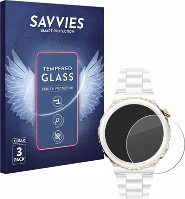 Produktbild von 3x Savvies Schutzglas für Huawei Watch GT 3 Pro Ceramic (43mm) Displayschutz 9H Glas klar transparent