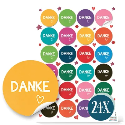 Dankessticker, 24 Stück, 4 cm, rund, bunt