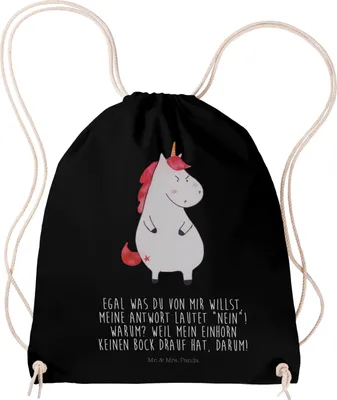 Produktbild von Mr. & Mrs. Panda Beutel Einhorn Wut - Schwarz - Geschenk, Unicorn, Kleiner Rucksack, Jutebeutel, Spaß, Einhörner, Sportbeutel, Lustig, Büro, wander, Rucksackbeutel