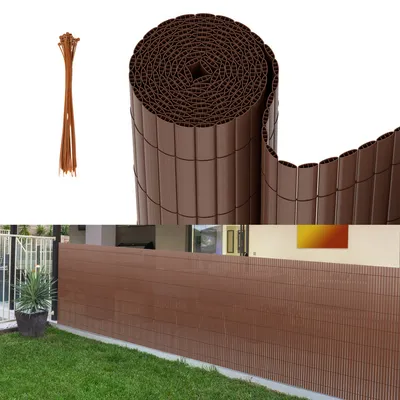 Produktbild von PVC Sichtschutzmatte Outdoor Balkonverkleidung Wetterfest UV-Schutz Sichtschutzzaun Balkon Terrasse Windschutz Sichtschutz  für Balkon Garten Markise Zaun Terrasse mit Kabelbindern Braun 140x600cm
