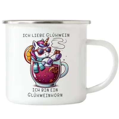 Produktbild von Ich bin ein Glühweinhorn Emaille Tasse Xmas Einhorn in Glühwein Witzig
