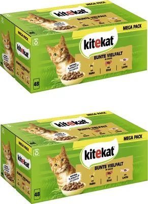 Produktbild von KITEKAT™ Multipack Portionsbeutel Bunte Vielfalt 3 Varietäten Huhn, Rind, Lachs in Sauce 2 x 48 x 85g