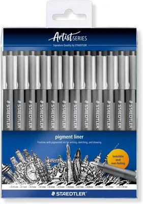 Produktbild von STAEDTLER Pigment Liner 308 Fineliner-Set - Set mit 12 Stück - Schwarz - 2,0 mm