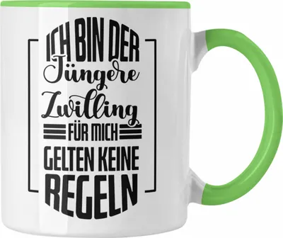 Produktbild von Trendation - Lustige Tasse für den jüngeren Zwilling Lustiges Geschenk Geburtstag Weihnachten! (Grün)